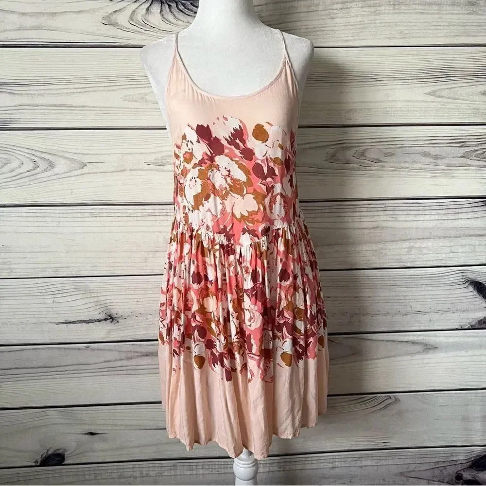 Intimately Free People Peach Floral Strappy Mini Dress